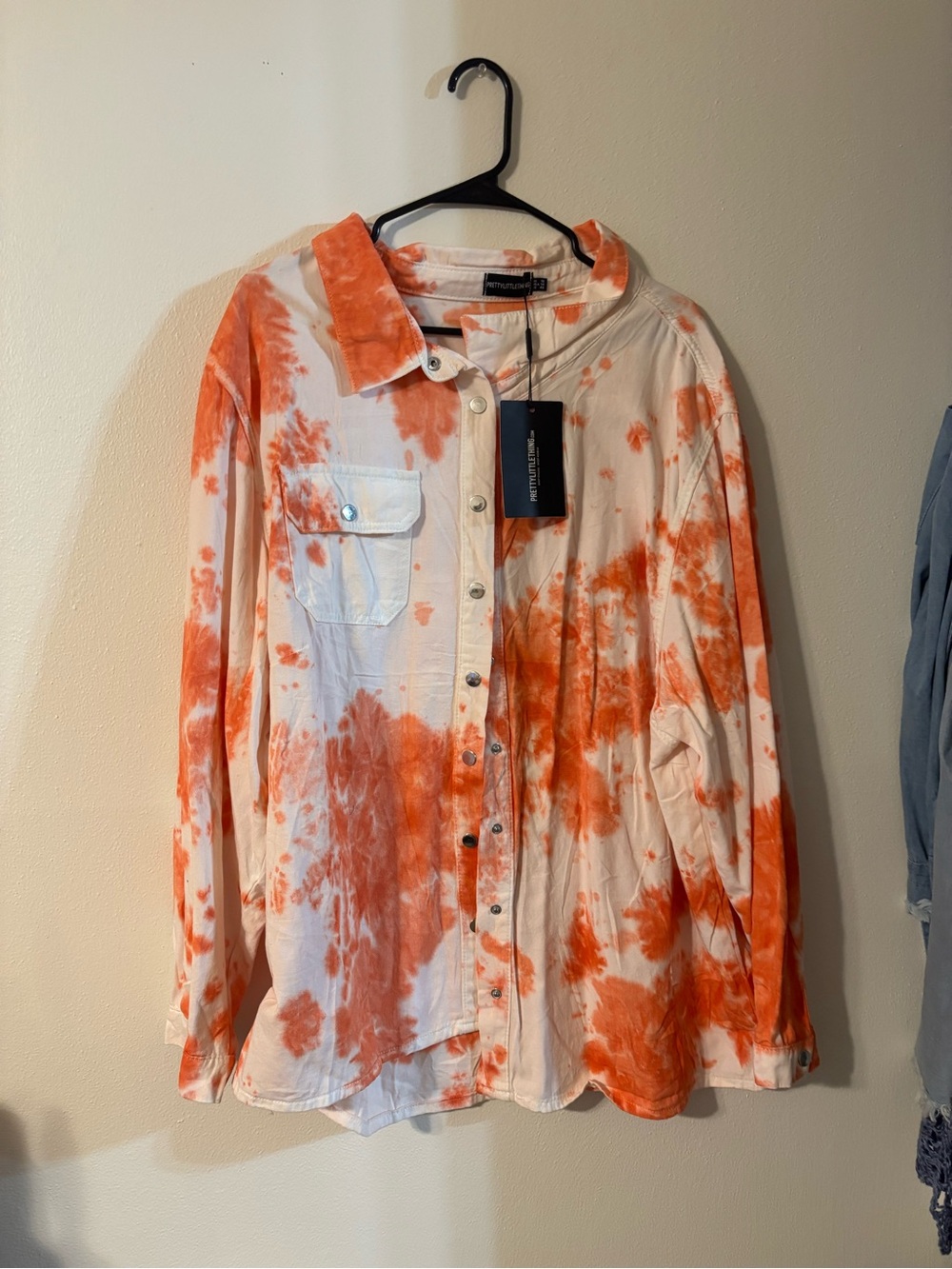 PrettyLittleThing Orange & White Tie-Dye Button Front Shirt Jacket